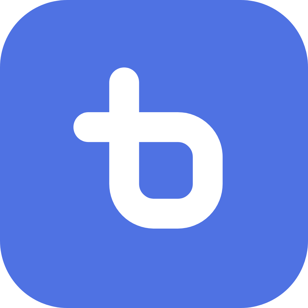Trailo icoon, blauw vlak met zachte hoeken en wit beeldmerk