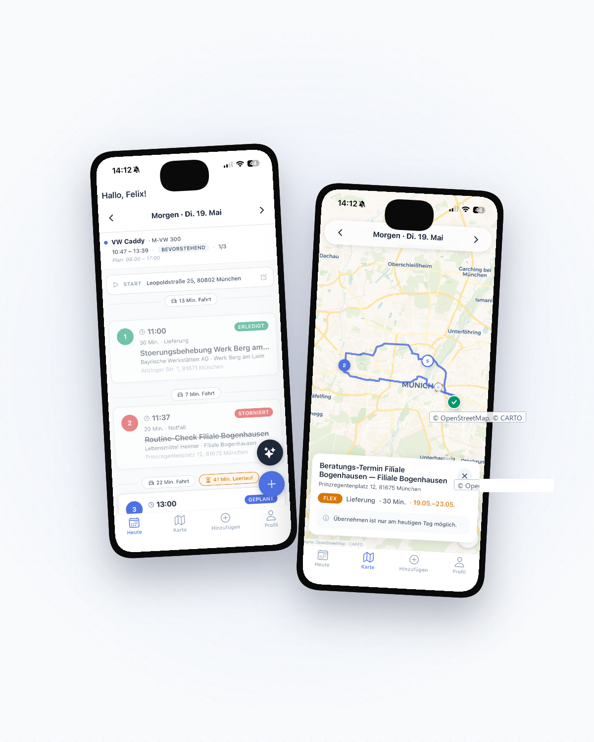 Trailo Fahrer-App in zwei iPhone-Frames